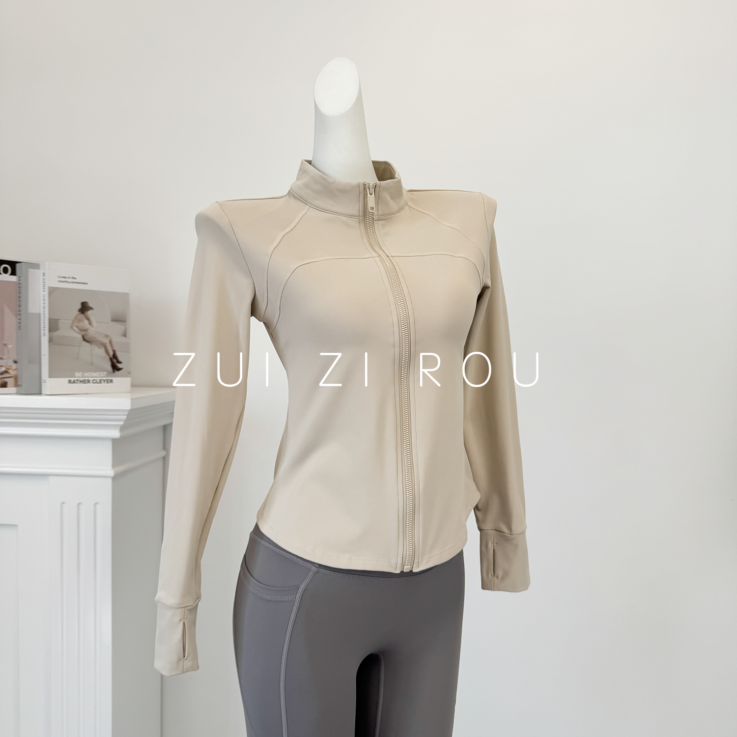 加薄绒运动外套女秋冬立领跑步训练健身服长袖上衣普拉提瑜伽服