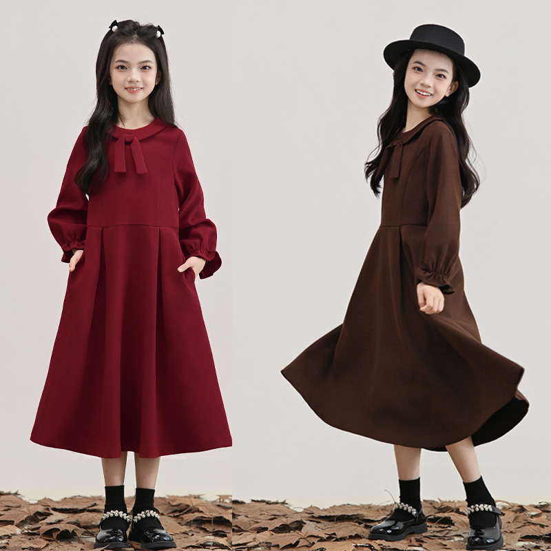 女童秋冬加绒连衣裙2025新款中大童韩版宽松蛋糕裙女孩时尚长裙子