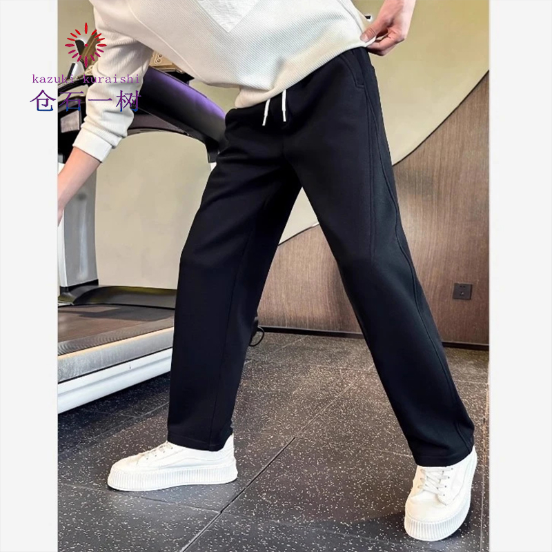 仓石一树男装纯色保暖直筒休闲裤青少年新款痞帅百搭加厚运动长裤
