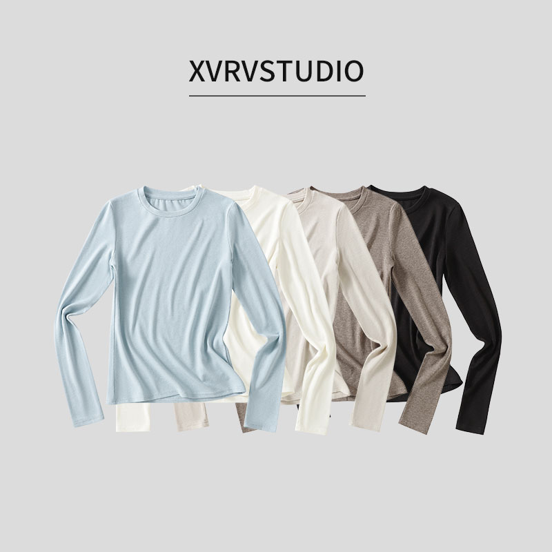 XVRV“美利奴羊毛”慵懒风圆领打底衫女2025新款秋季长袖气质上衣