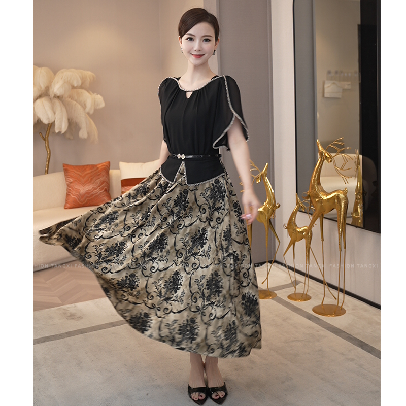 2025夏季新款【H-X510】法式茶歇气质收腰显瘦中长款高级感连衣裙子