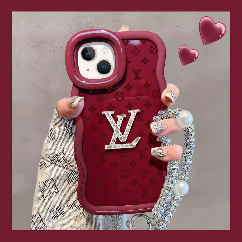 酒红四叶花纹手机壳适用苹果17/华为oppo/vivo双支架简约网红个性