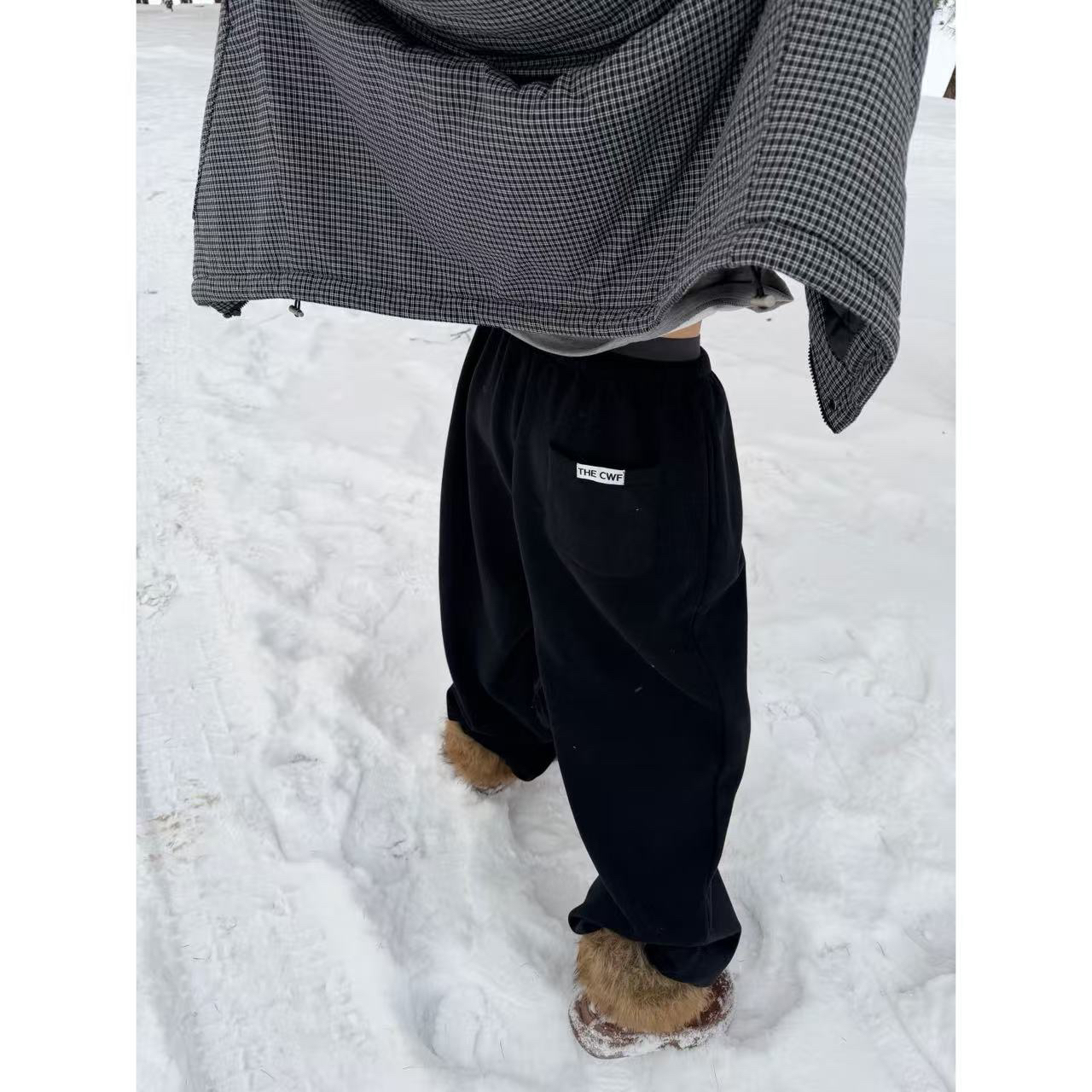 【CHENWANFAN】卫裤韩国代购款秋冬加绒松紧腰宽松抽绳中性休闲179