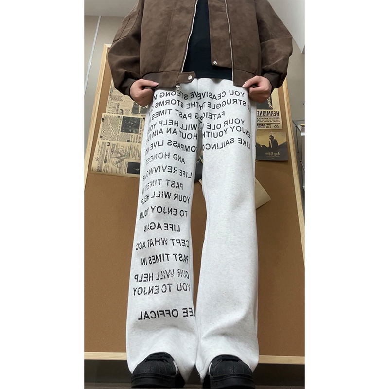 秋季新款美式复古满印字母花宽松直筒休闲裤男女潮流阔腿裤子长裤
