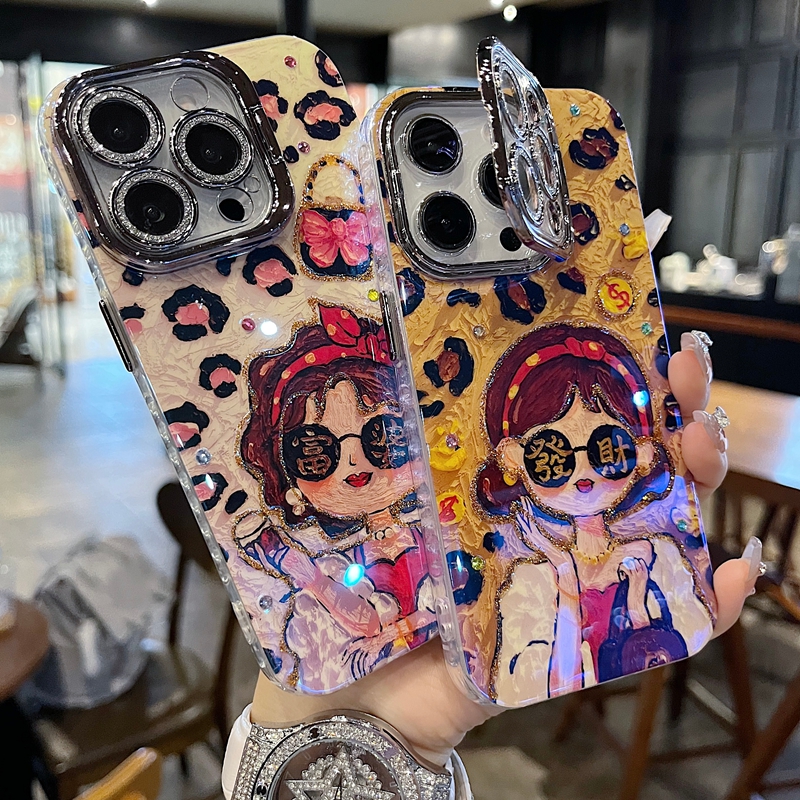 适用苹果系列iPhone17新款手机壳个性豹纹富婆银灰色闪粉镜头支架