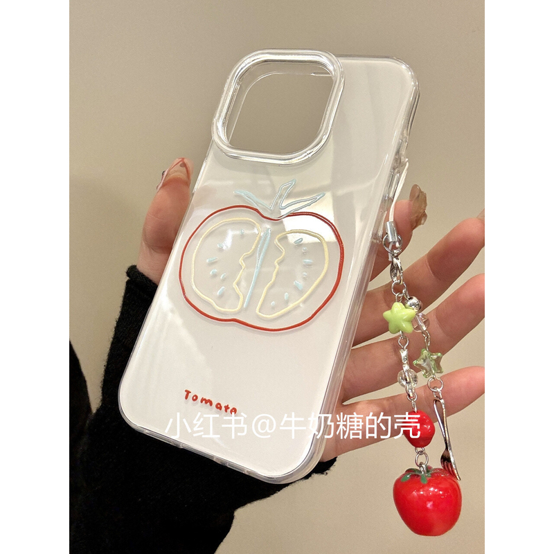 彩色线条西红柿切面适用iPhone16苹果15promax手机壳iPhone13防摔
