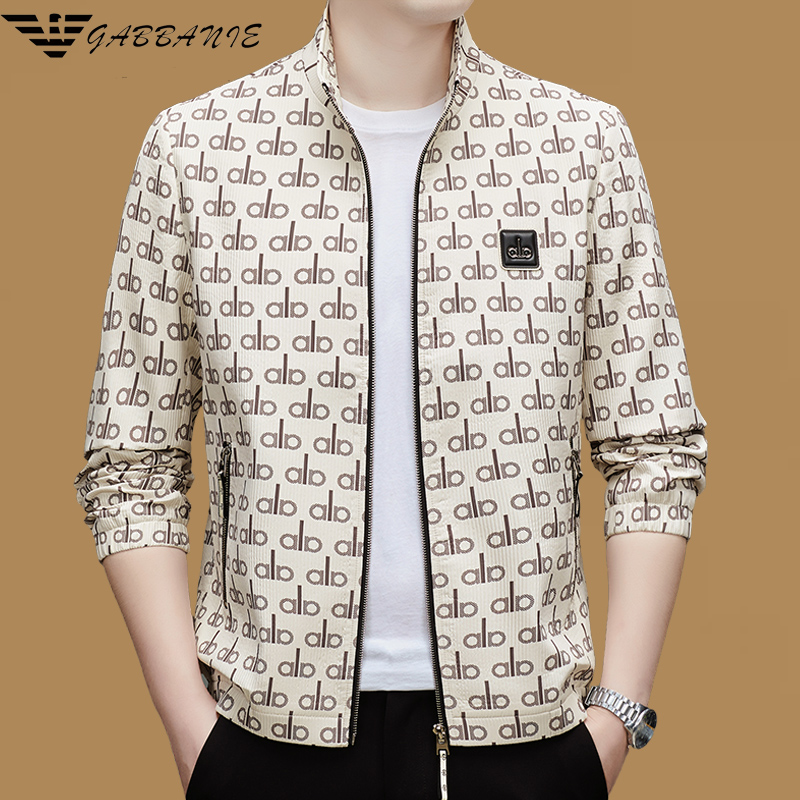 意大利专柜男士高档夹克上衣中青年男春秋季潮流印花韩版立领外套