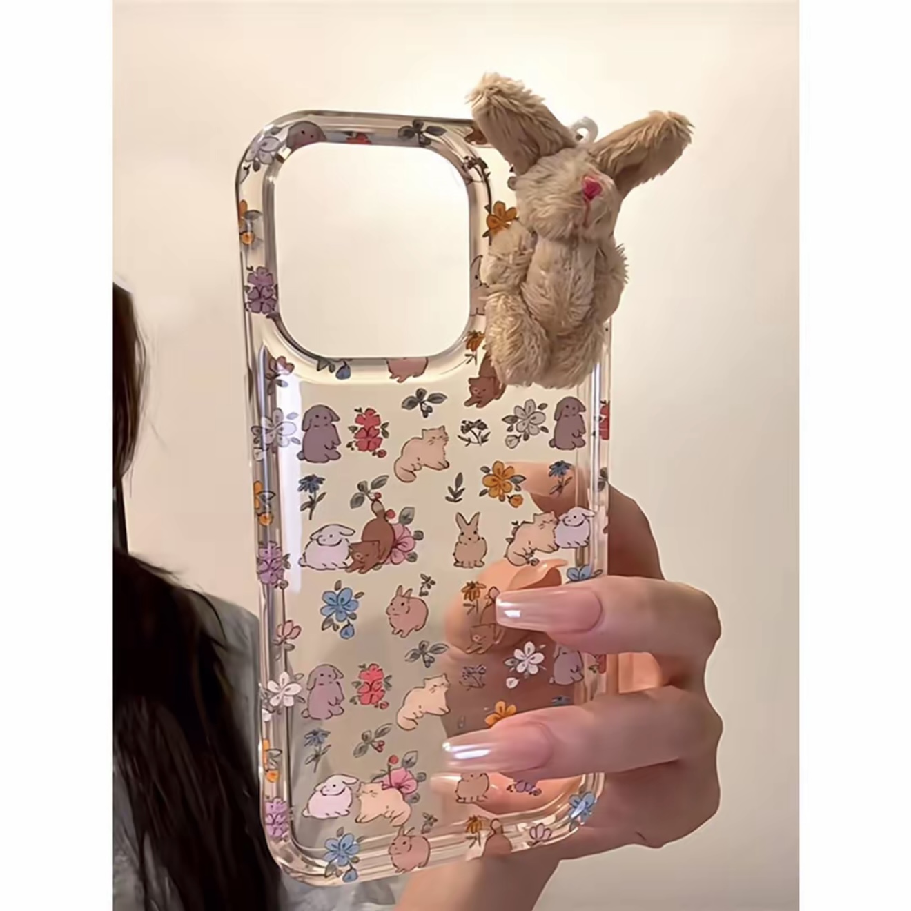 新款早秋碎花立体毛绒兔子适用苹果17/16手机壳华为vivo小米oppo