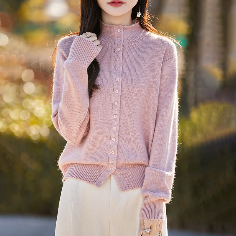 MZ.秋冬女亲肤绒长袖轻柔针织开衫半高领纯色气质毛衣外套NSY256