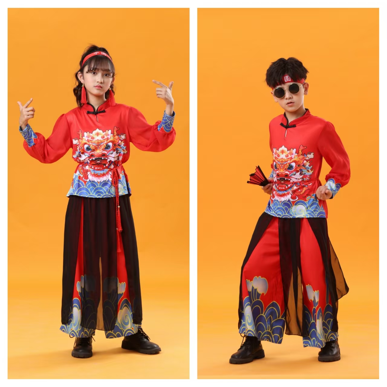 中国风打鼓服国潮舞蹈服民族风运动风男女款演出服长袖表演服套装