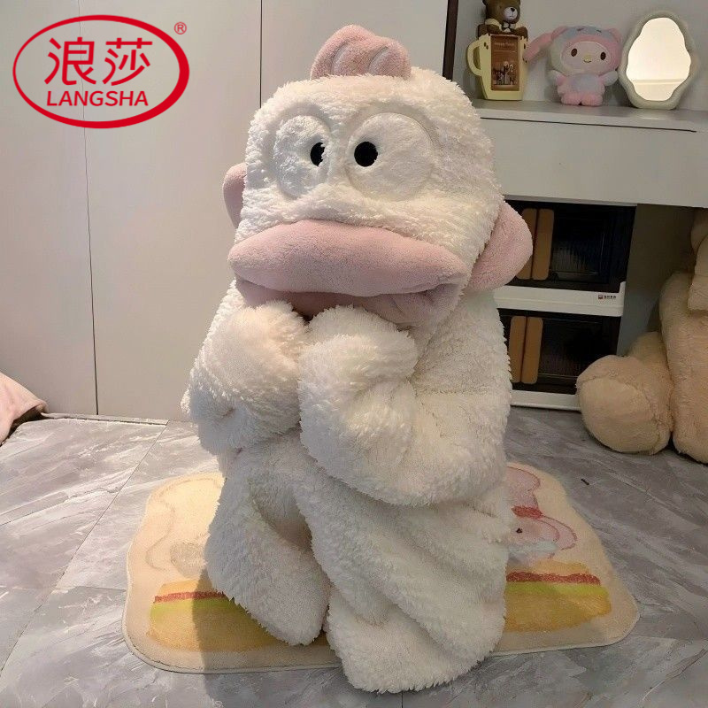 浪莎秋冬季珊瑚绒连体睡袍女2025新款加厚加绒卡通可爱连帽家居服