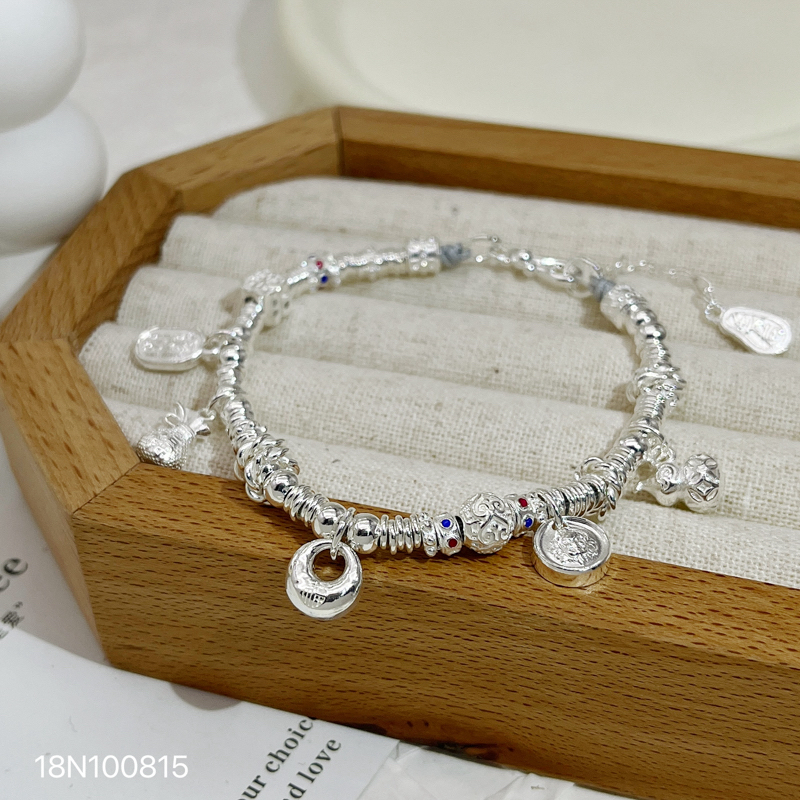 足银手链 999.9足银盘缠实心手链简约吉言个性时尚百搭休闲手串