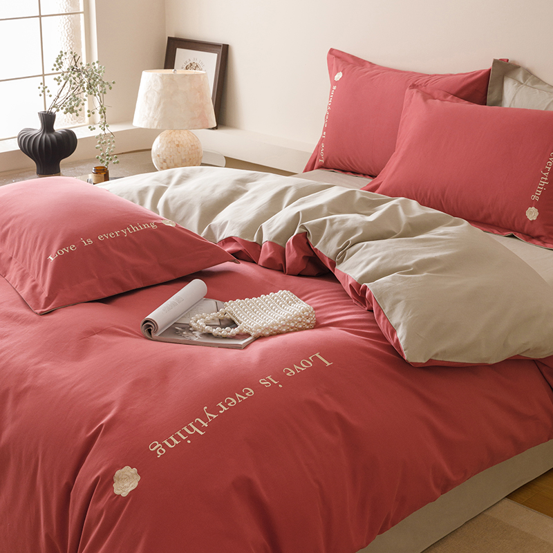 A类磨毛加厚被罩纯棉四件套轻奢风长绒棉刺绣被套床单床上用品