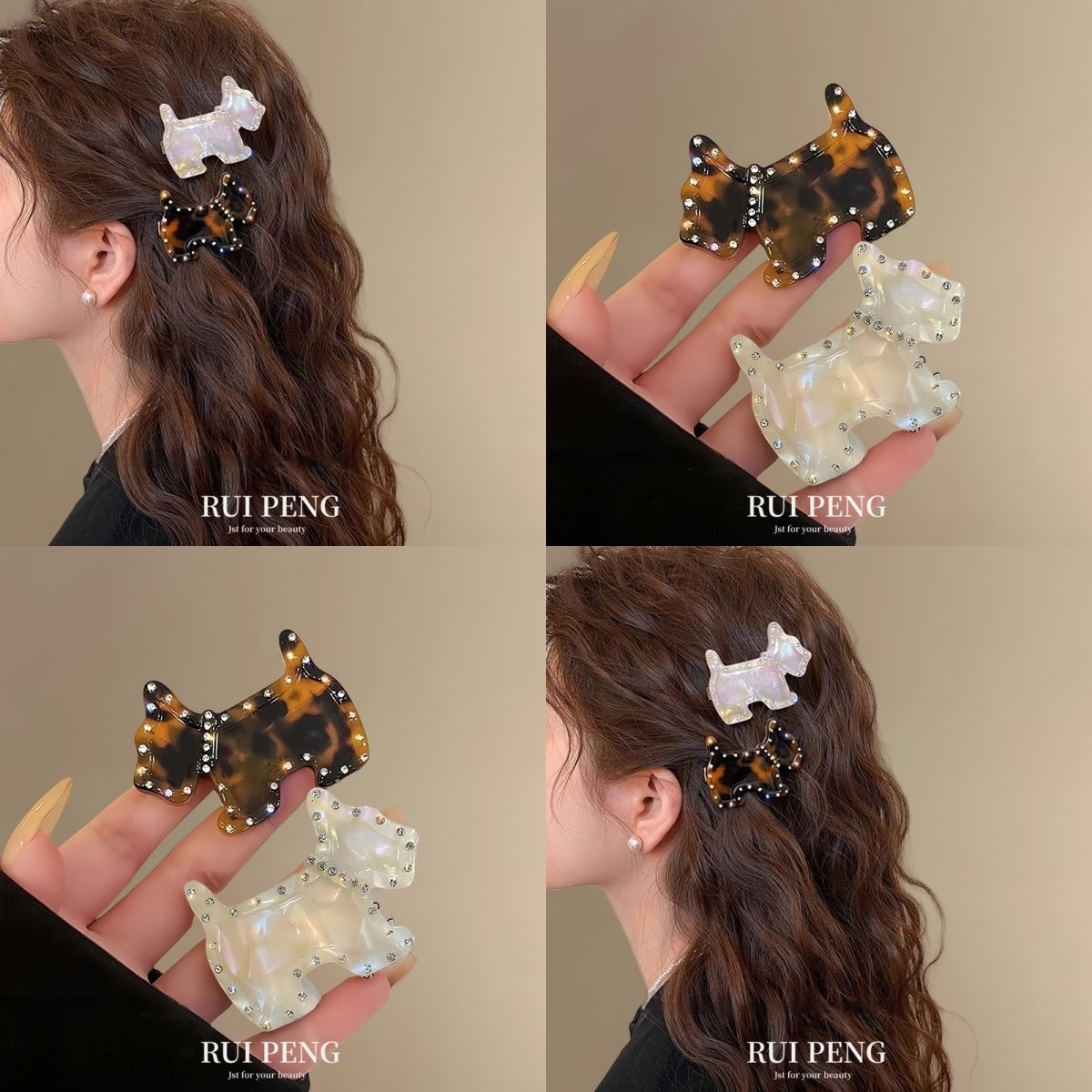 高级感醋酸水钻小狗发夹女2025新款可爱侧边刘海夹鸭嘴夹边夹发饰