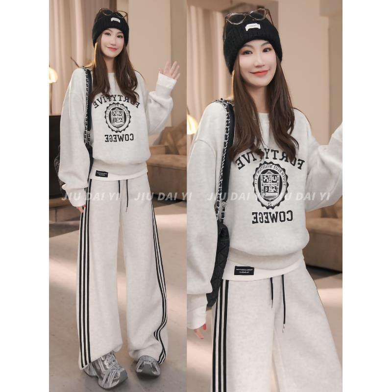 玖黛衣【徽章卫衣】冬季韩版加绒圆领印花百搭卫衣WYP48007