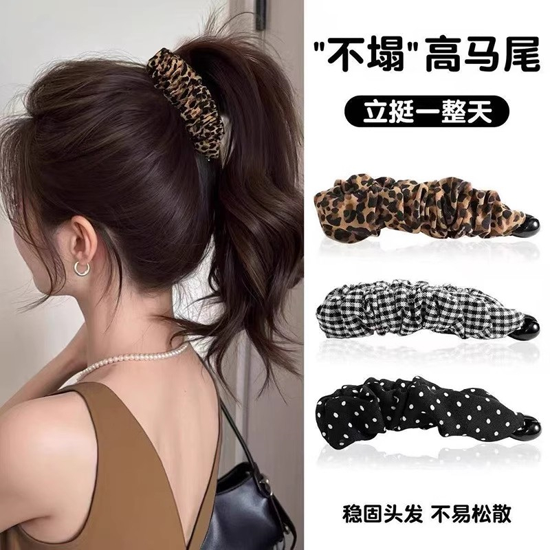 复古豹纹波点褶皱香蕉夹女后脑勺盘发抓夹马尾夹竖夹发卡头饰发饰