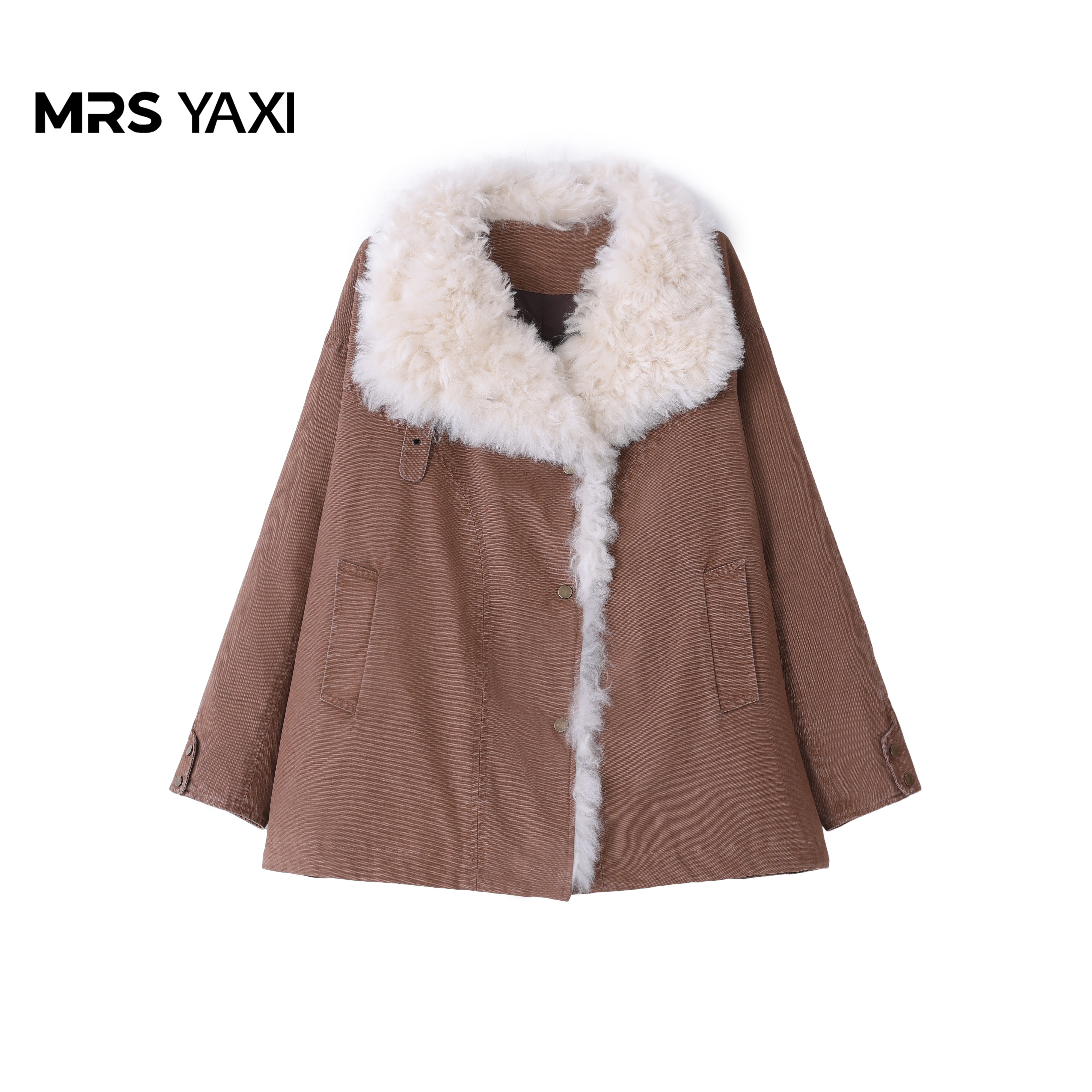 Mrsyaxi中长款皮毛一体领90白鹅绒防风羽绒服YX5071504