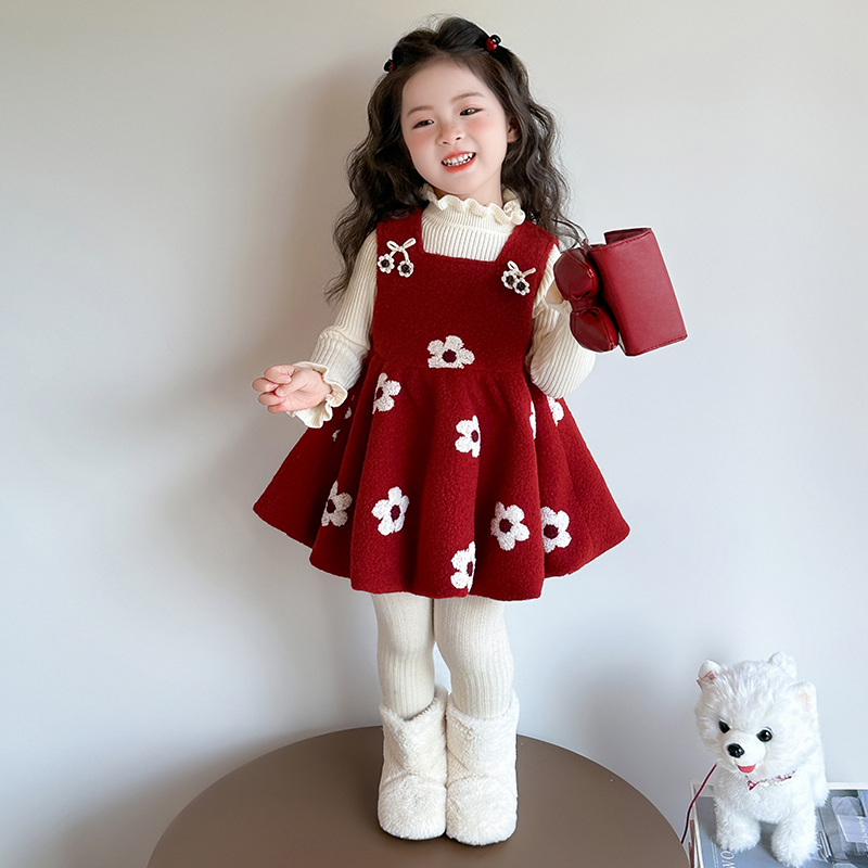 裙子女童连衣裙秋冬季2025新款儿童毛衣背心裙套装女宝宝加厚冬装