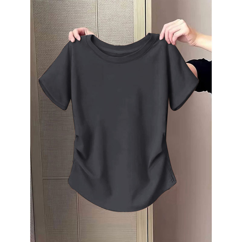 洋气圆领短袖T恤女2026夏季新款时尚减龄百搭体恤修身显瘦上衣服