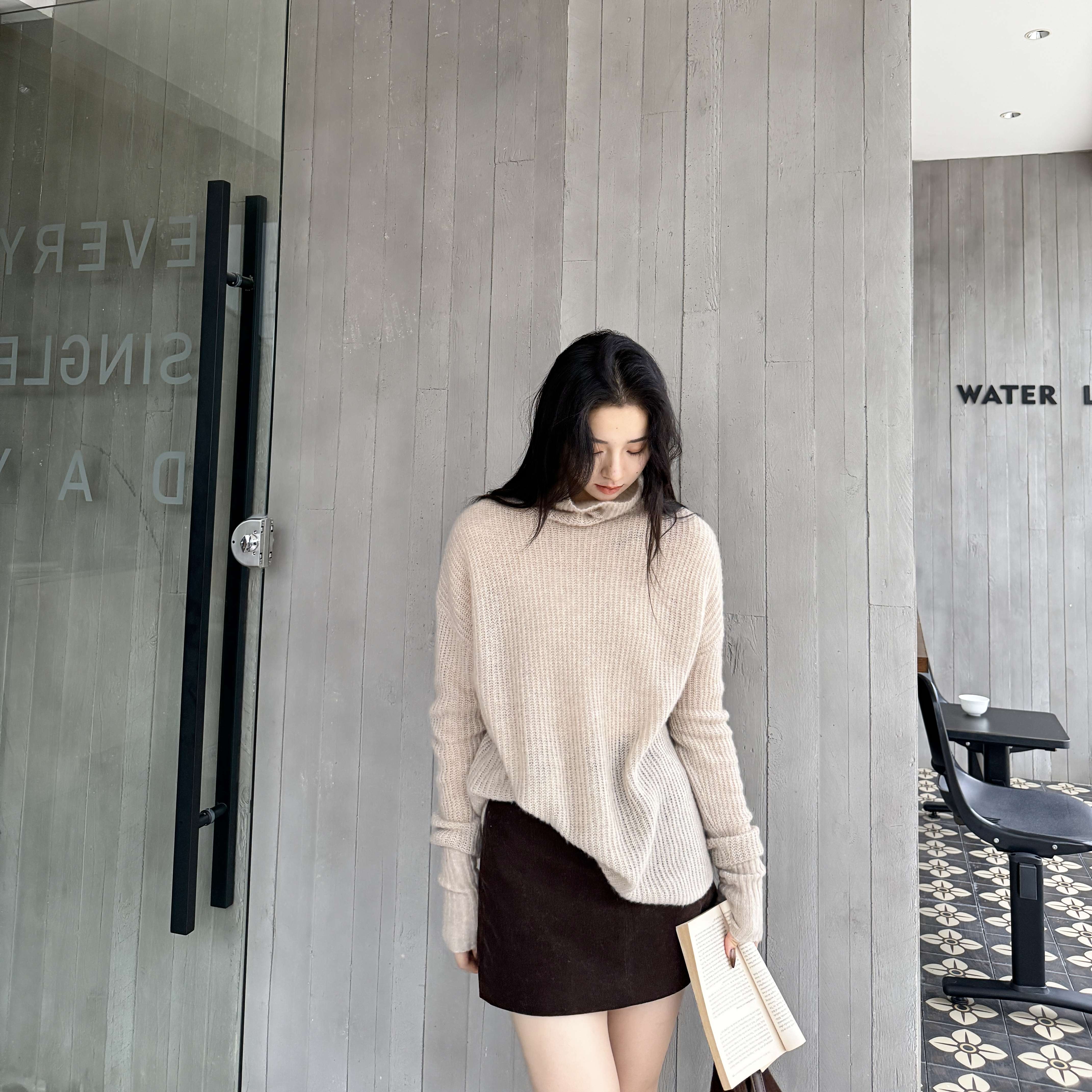 温柔满仓丨康宝莱羊绒白厂丝慵懒柔软高领针织羊绒衫-MY6288