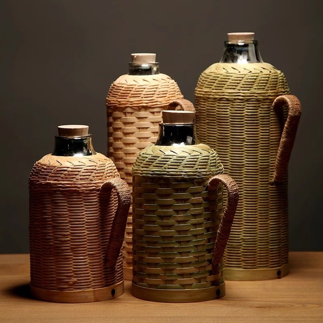 复古暖壶热水瓶家用暖水壶玻璃内胆老式开水瓶茶室保温瓶竹编暖壶