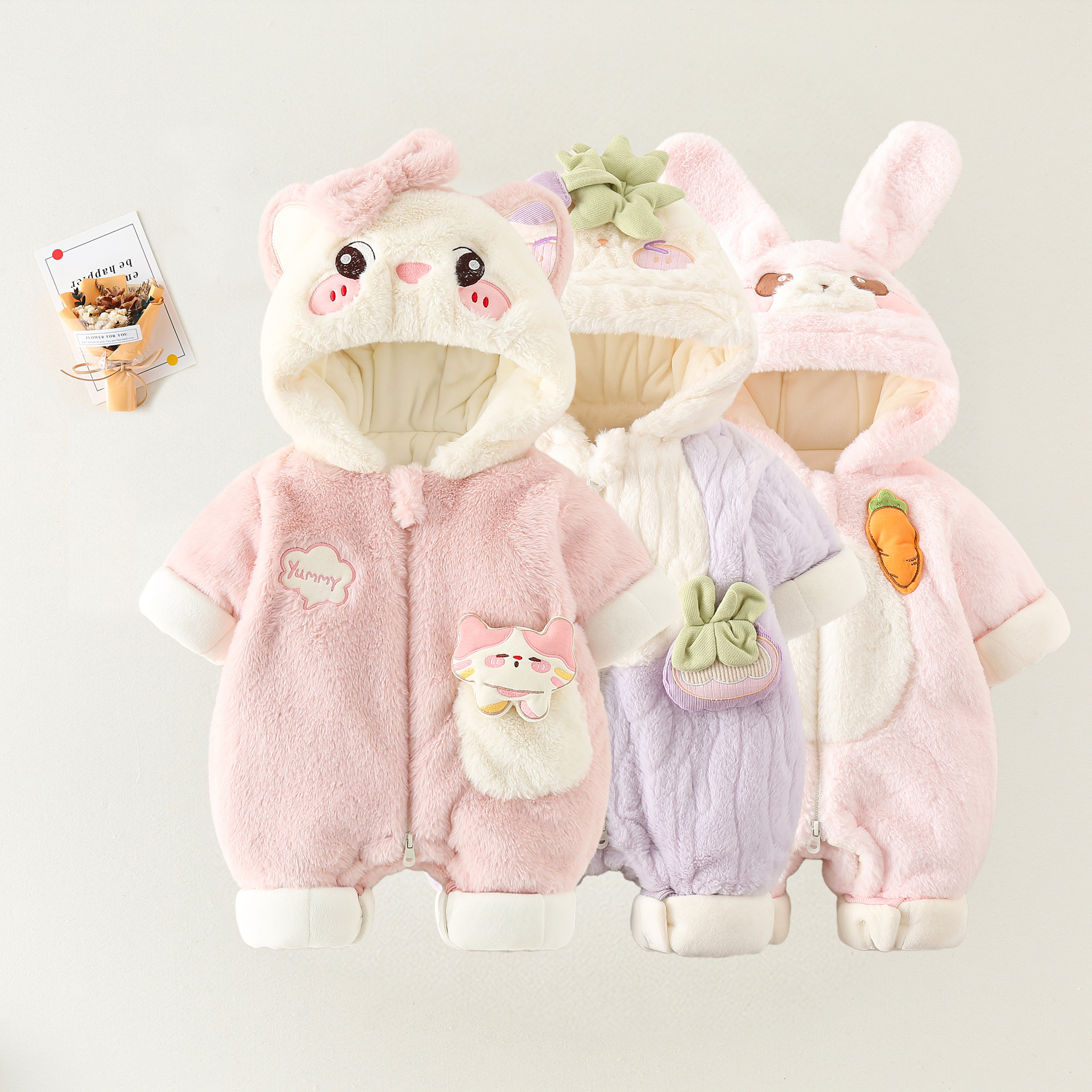 女孩婴儿衣服冬装哈衣加绒夹棉保暖宝宝外出背带裤连体衣毛秋冬