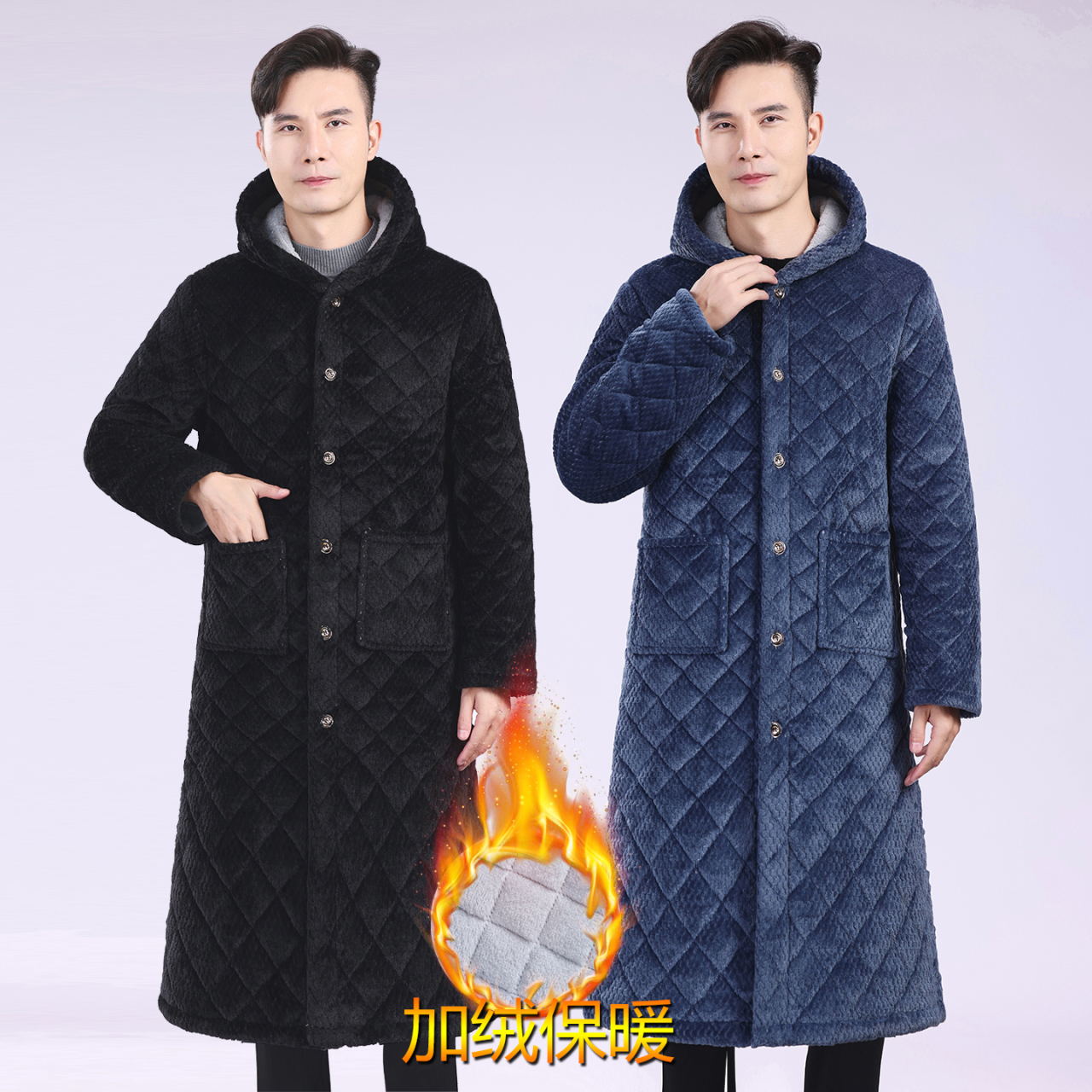 四川省服超厚男款棉衣棉袄加绒保暖棉服冬季长款过膝盖连帽罩衣
