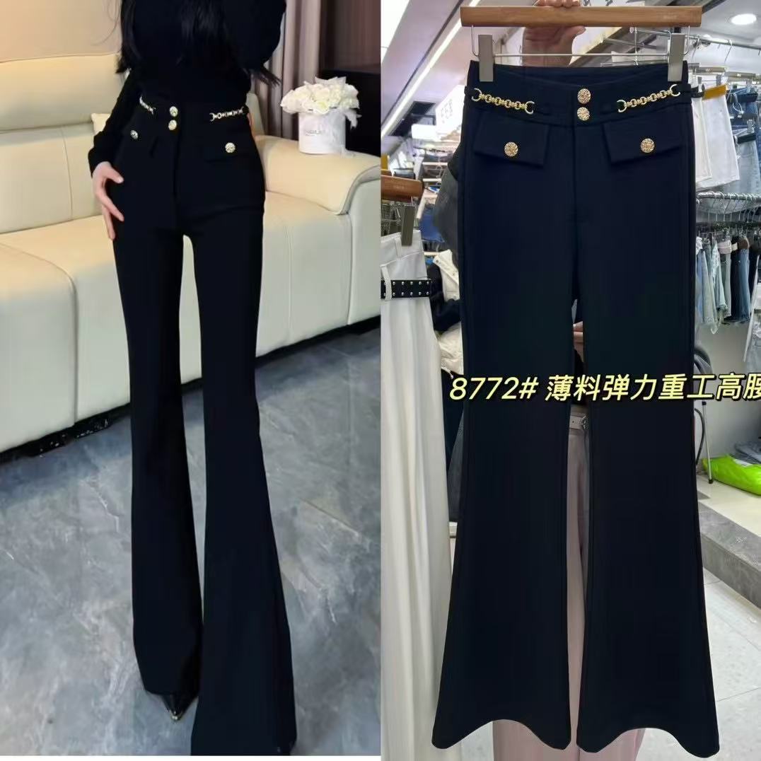 网红同款高腰喇叭裤女2025新款设计感垂感弹力紧身马蹄裤长裤8772