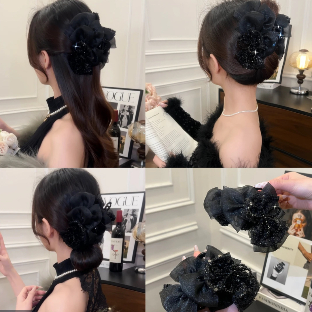 法式蝴蝶结花朵抓夹日常高级感百搭减龄发饰可爱韩版盘发器