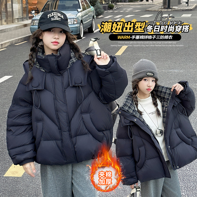 女童冬季加厚棉服外套2025新款女大童短款面包服儿童冬装休闲棉衣