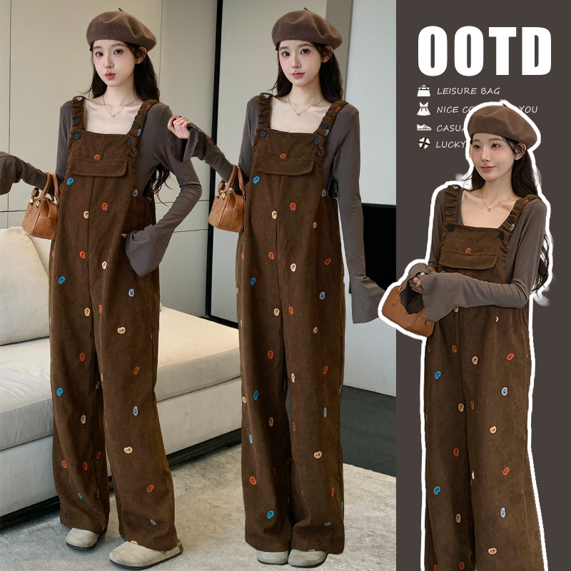 孕妇装春秋装时尚韩版洋气美拉德背带裤两件套孕期穿搭辣妈套装女