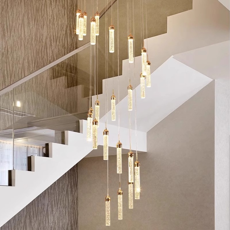 轻奢楼梯吊灯水晶挑空旋转楼梯间loft公寓别墅复式楼简约长吊灯