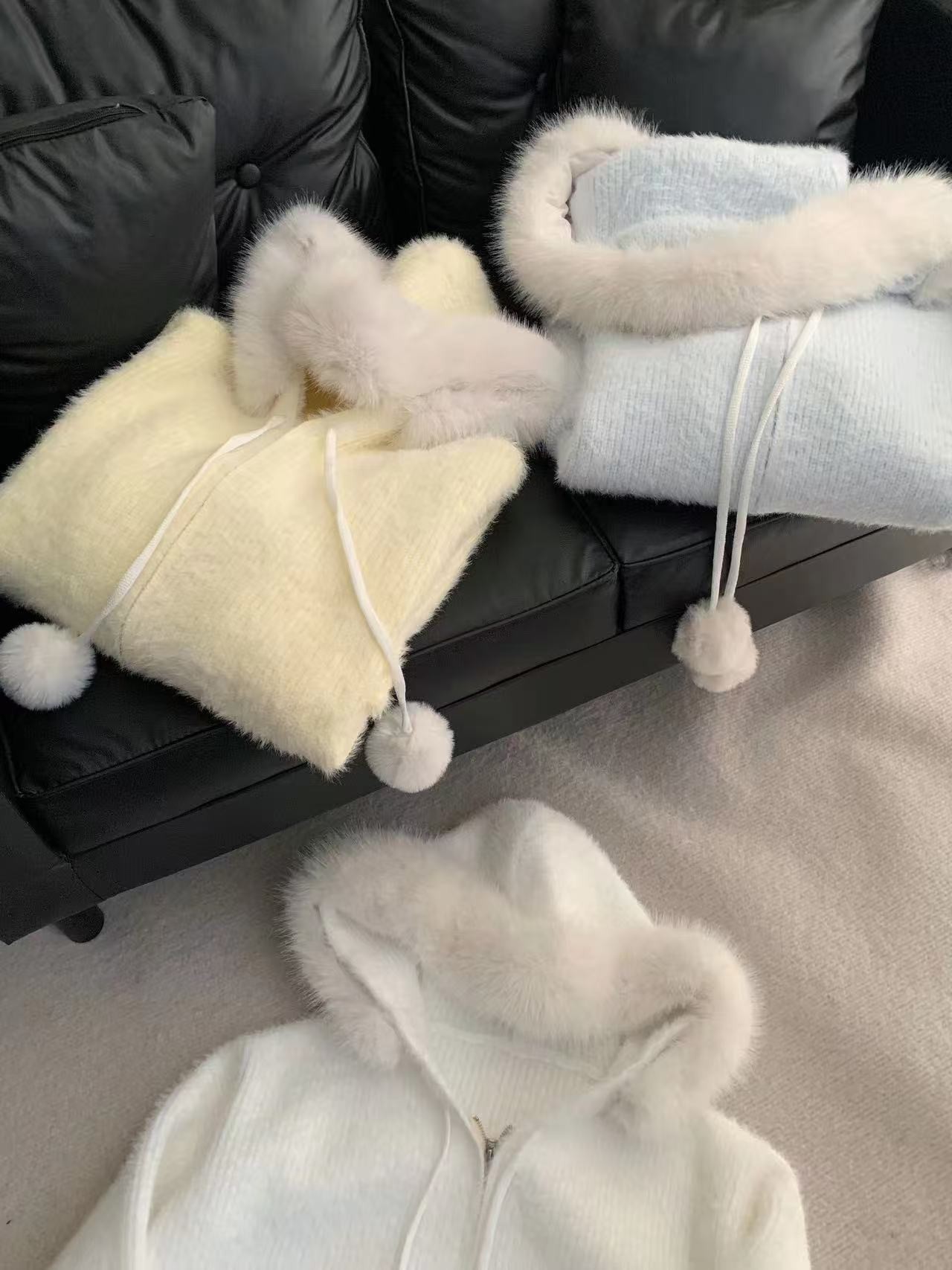 毛衣外套女款2025新款连帽爆款毛衣女秋冬水貂毛毛衣外套穿搭