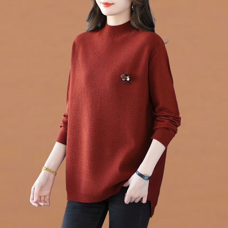 半高领针织打底衫上衣女秋冬季2025新款中长款宽松遮屁股毛衣内搭