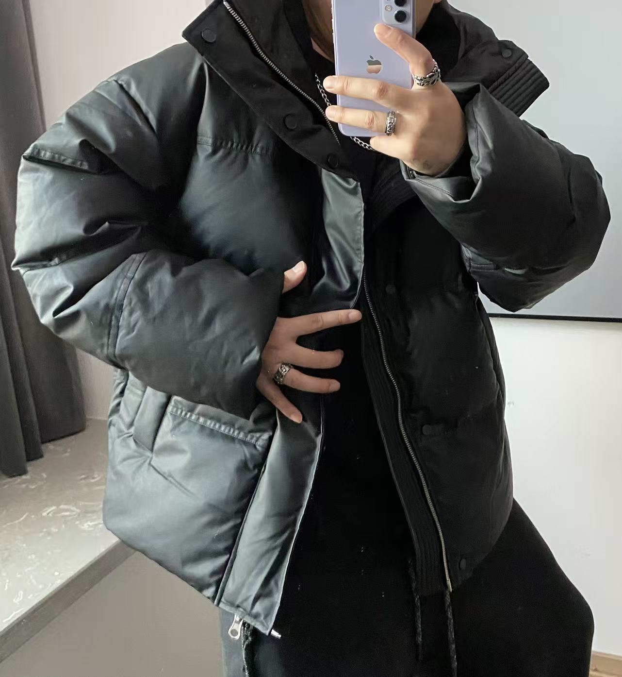 YZD【私订新品】冬季立领拉链潮流皮衣羽绒服外套男6739