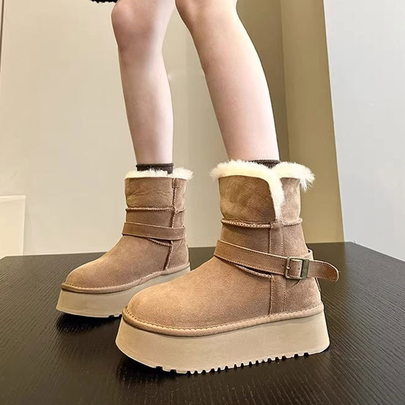 毛毛短靴加绒加厚保暖棉鞋鞋子女款2025年冬季新款雪地靴