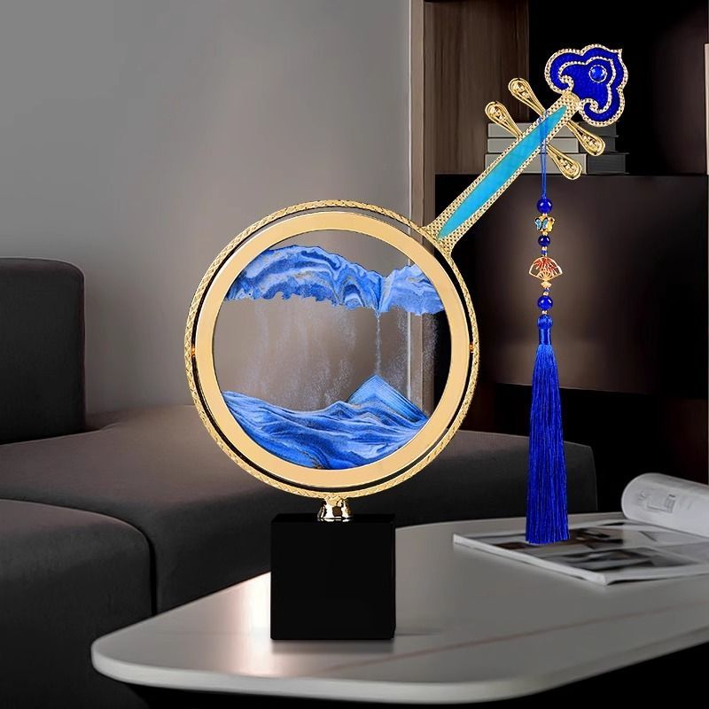 客厅装饰摆件轻奢水晶桌面装饰品高档大气琵琶流沙画办公室摆设