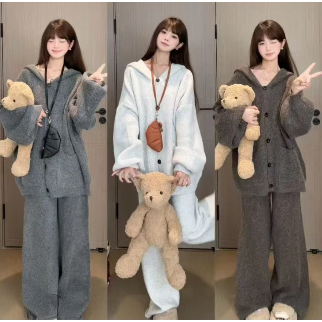 2025秋冬新款孕妇复古慵懒宽松连帽新款简约休闲风两件套秋冬套装