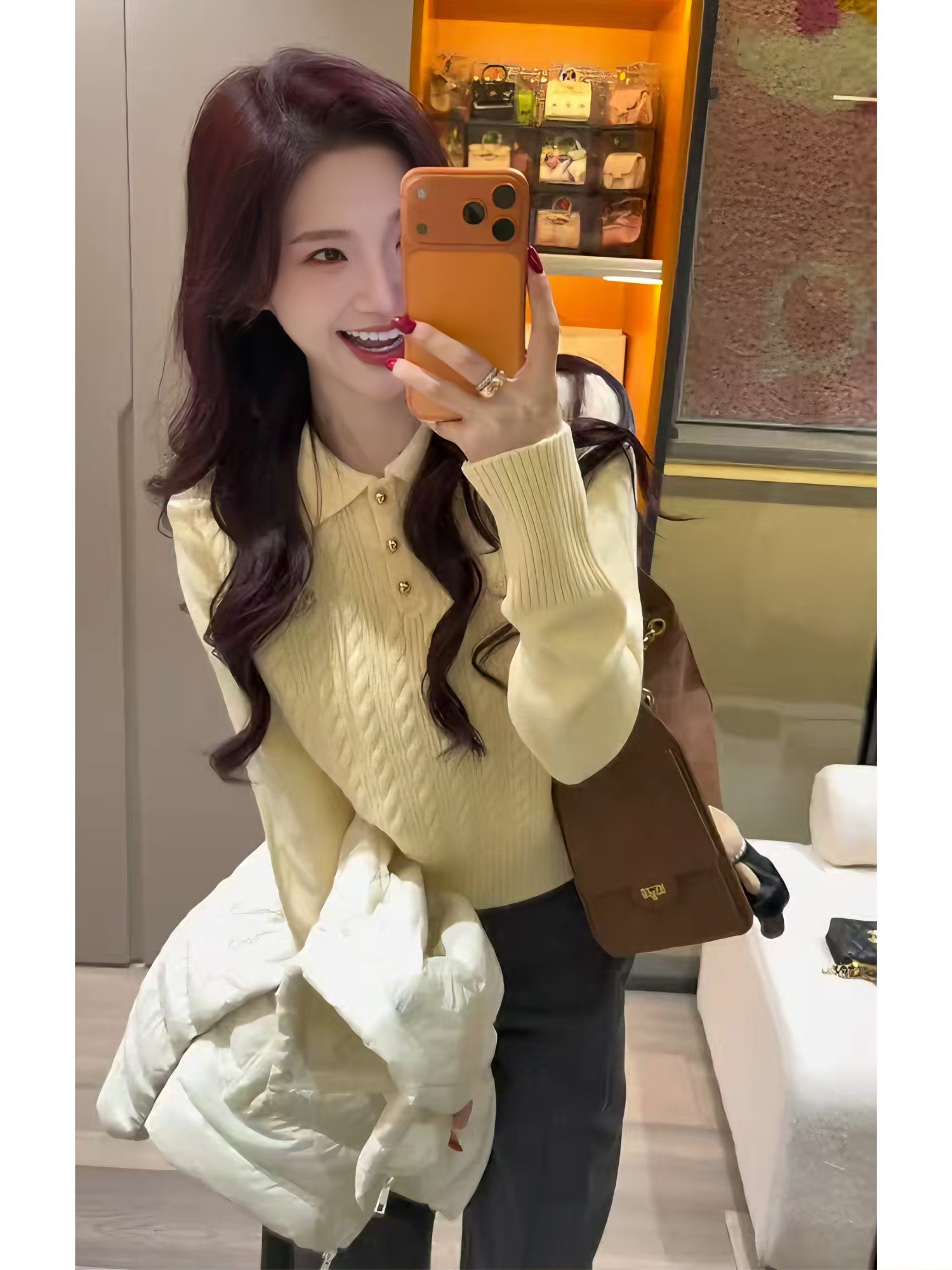 2025年冬季时尚气质常规款休闲风套装针织千金风网红翻领针织衫潮