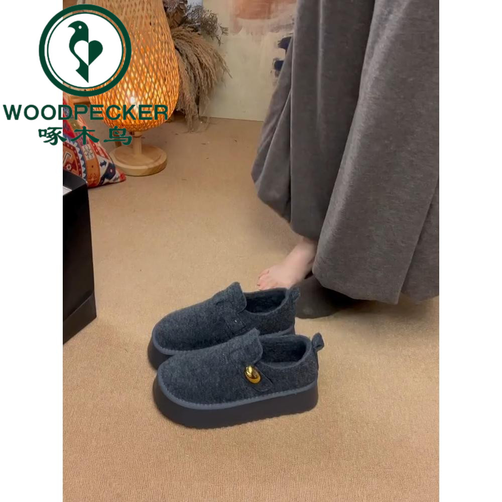 啄木鸟小个子厚底勃肯鞋女一脚蹬深口加绒保暖休闲外穿百搭雪地靴