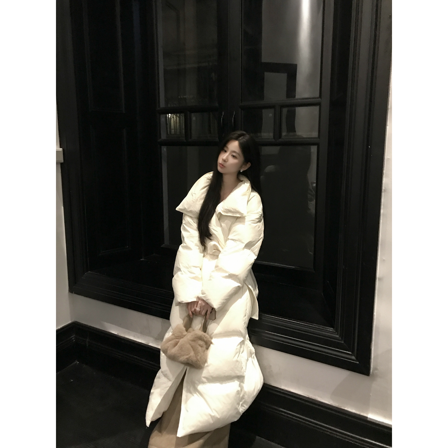 W51【漫暖织羽】秋冬高级感百搭长袖修身保暖长款腰带冬季羽绒服