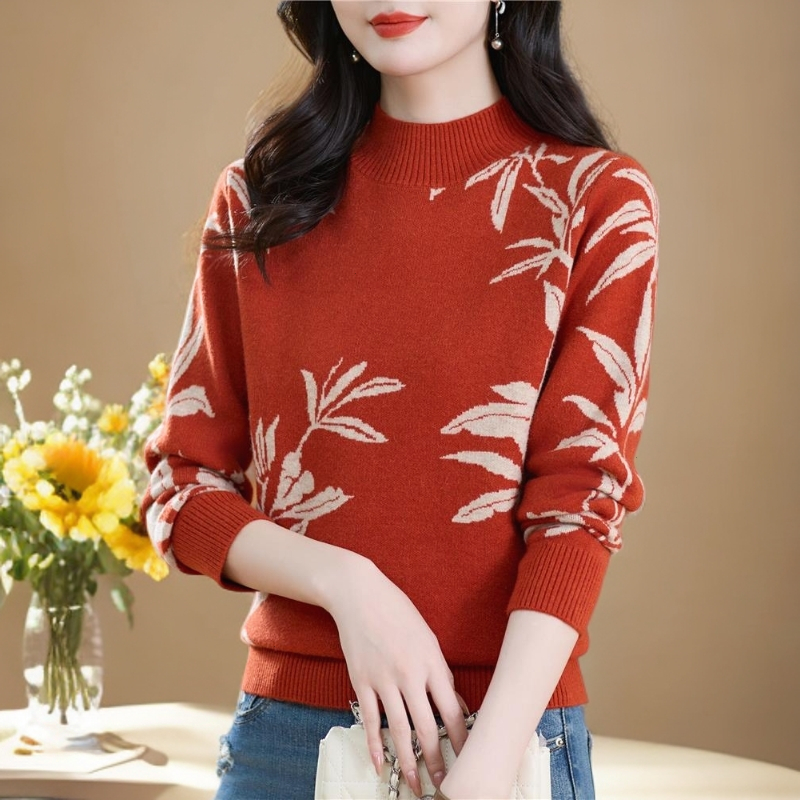 新款羊绒衫女秋冬季爆款厚款半高领内搭提花宽松显瘦百搭针织毛衣