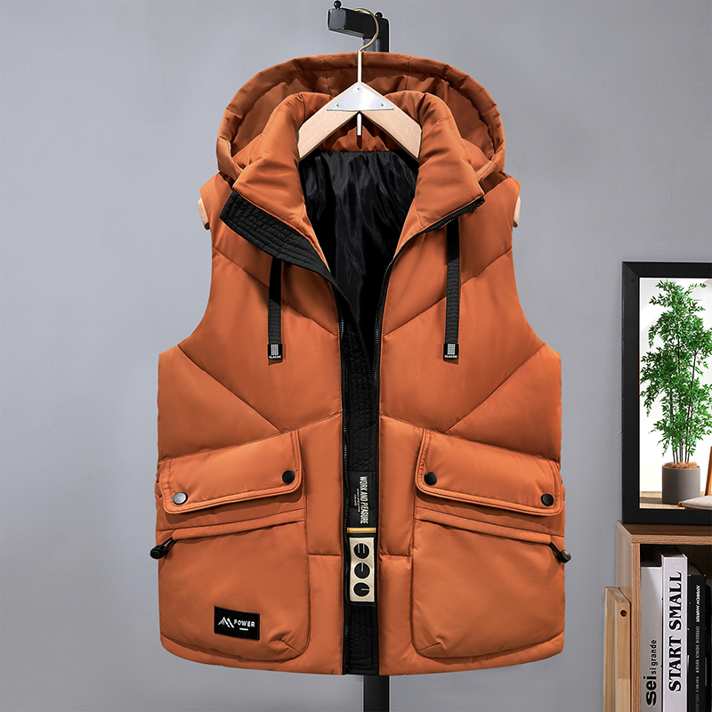 286防水秋冬连帽加绒加厚款马甲新款2025宽松型拼色保暖冬季短款