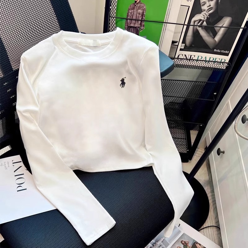 2025秋季新款白色纯欲长袖T恤女修身短款高腰露脐内搭圆领打底衫