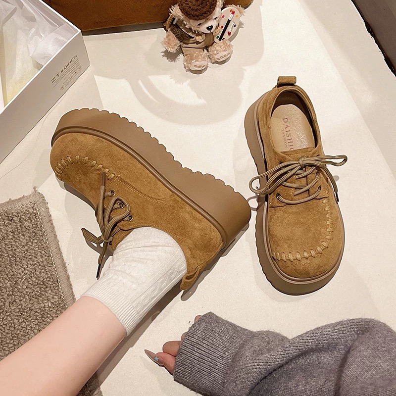【静姐家】8323厚底复古勃肯鞋女2025新款冬季女鞋子百搭系带单鞋