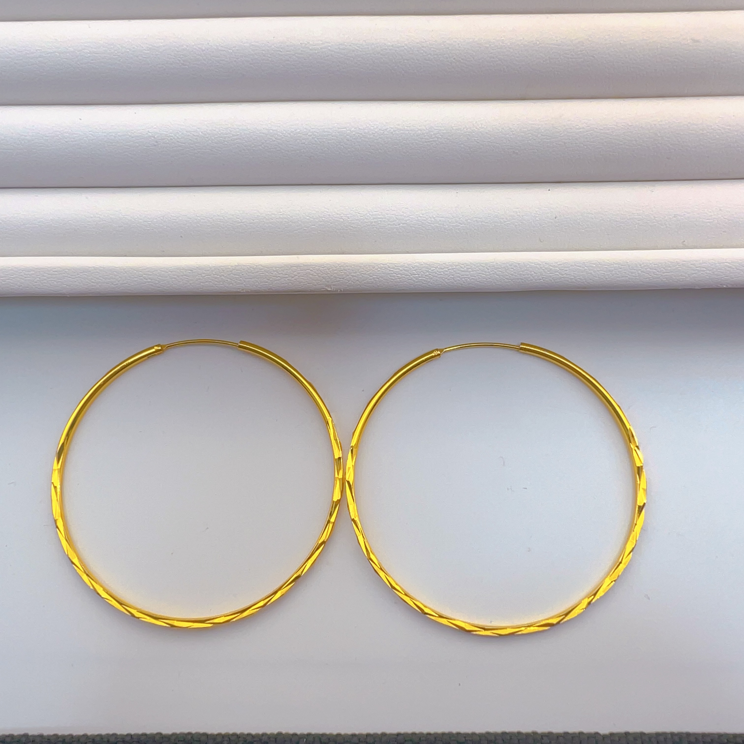 铜合金耳饰 e004流金岁月金色耳环棱形格圈圈耳环 （6cm）