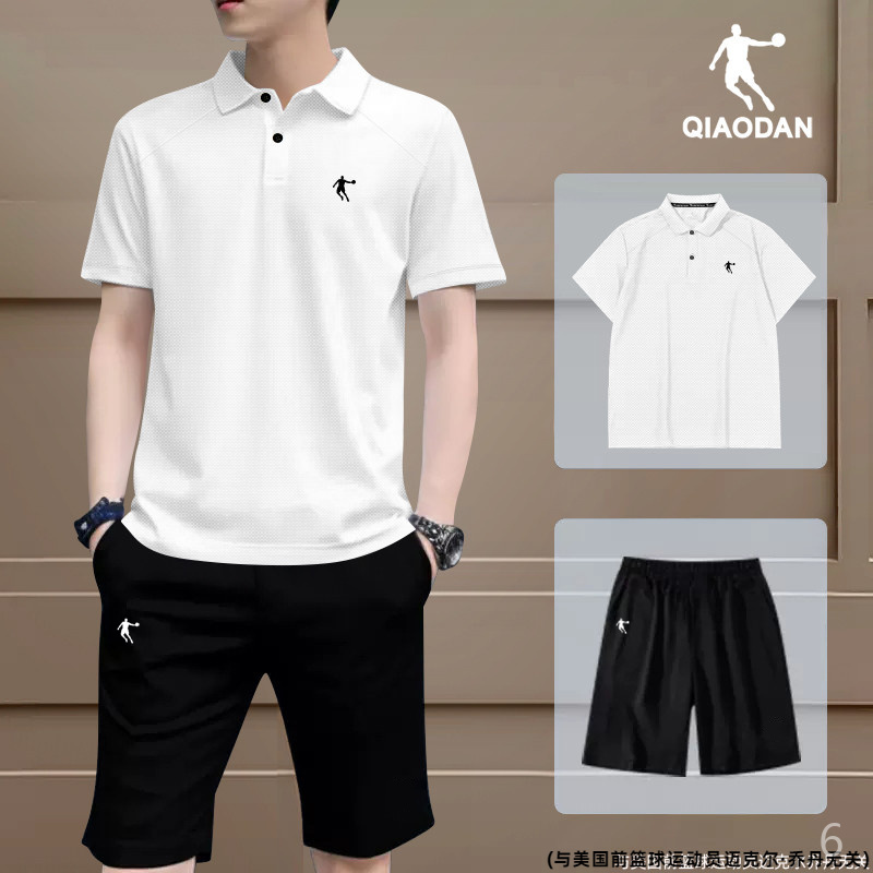 乔丹POLO衫运动套装男士新款夏季2025冰丝透气短袖短裤休闲两件套