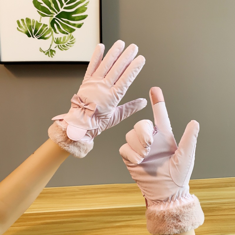 新款时尚简约秋冬保暖手套女加绒加厚可触屏防滑防水滑雪肤感手套