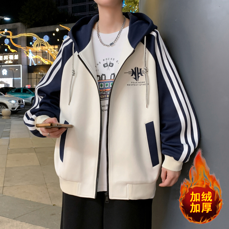 潮男男孩新款连帽夹克外套印花时尚潮流休闲外套百搭宽松上衣