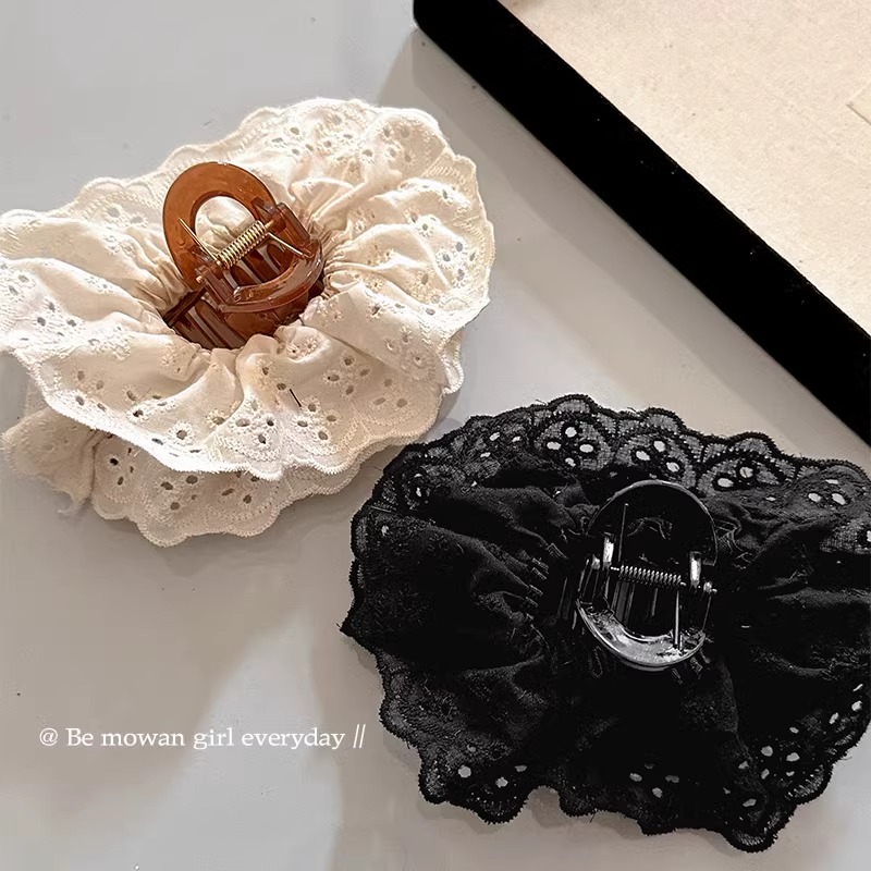 法式复古蕾丝头花抓夹女2025新款后脑勺发夹优雅气质鲨鱼夹子头饰